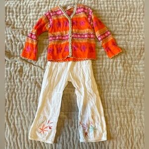 CLAYEUX France Sweet Autumn Fine Knit Sweater & Embroidered Pants Set Vintage